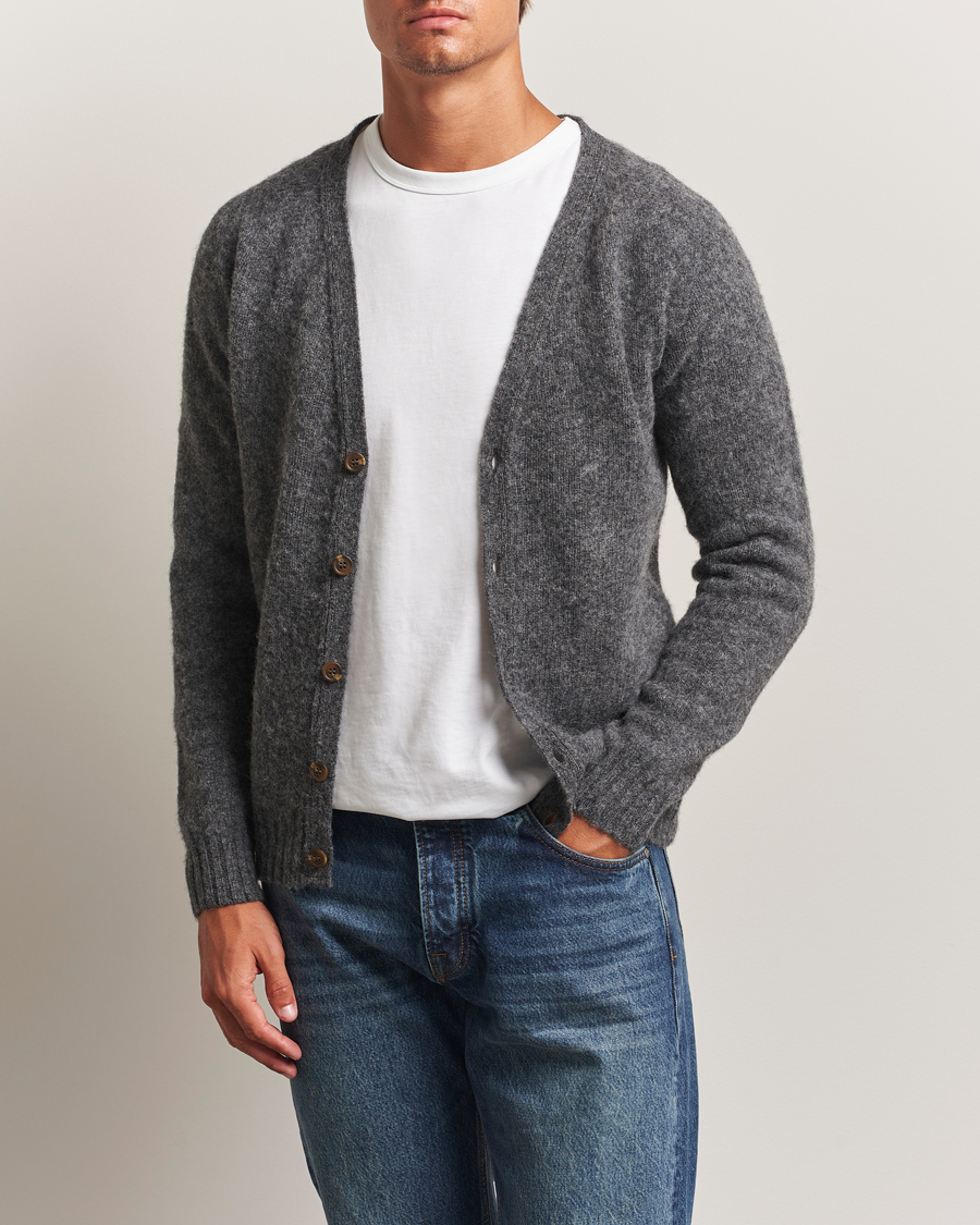Homme | Pulls Et Tricots | Harley Of Scotland | Brushed Supersoft Lambswool Cardigan Basalt