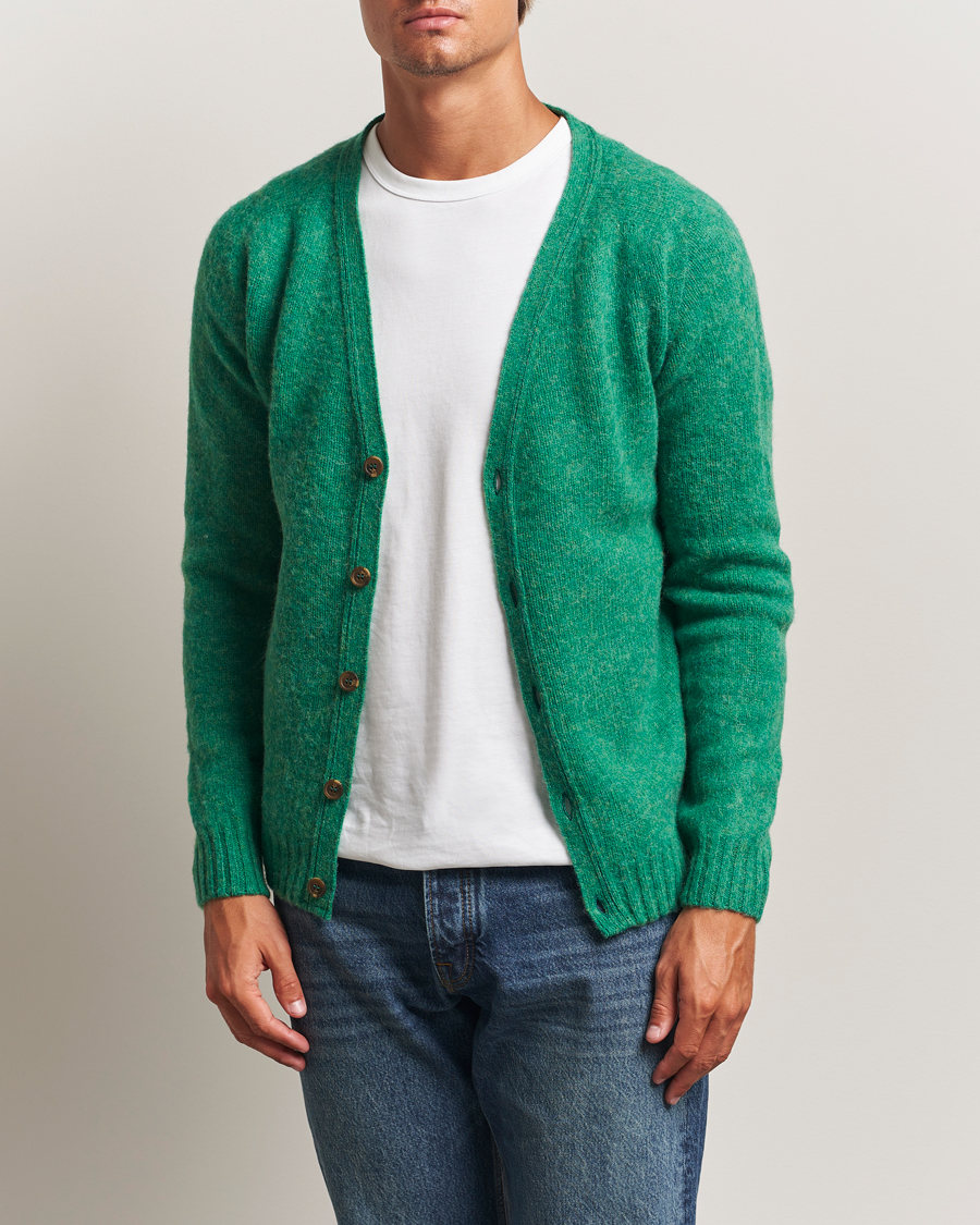 Homme | Pulls Et Tricots | Harley Of Scotland | Brushed Supersoft Lambswool Cardigan Evergreen