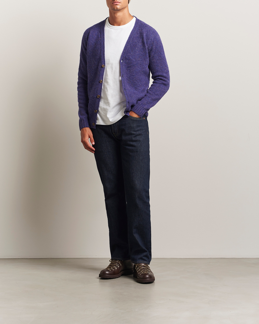 Heren | Truien | Harley Of Scotland | Brushed Supersoft Lambswool Cardigan Iris