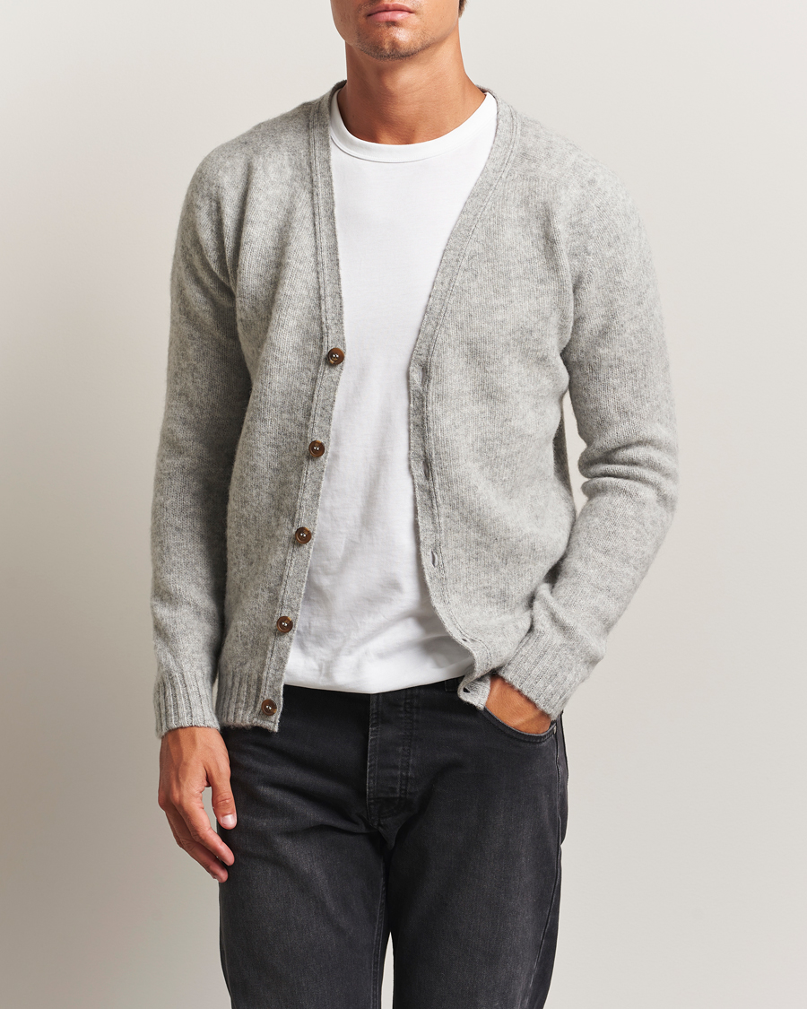 Homme | Pulls Et Tricots | Harley Of Scotland | Brushed Supersoft Lambswool Cardigan Silver