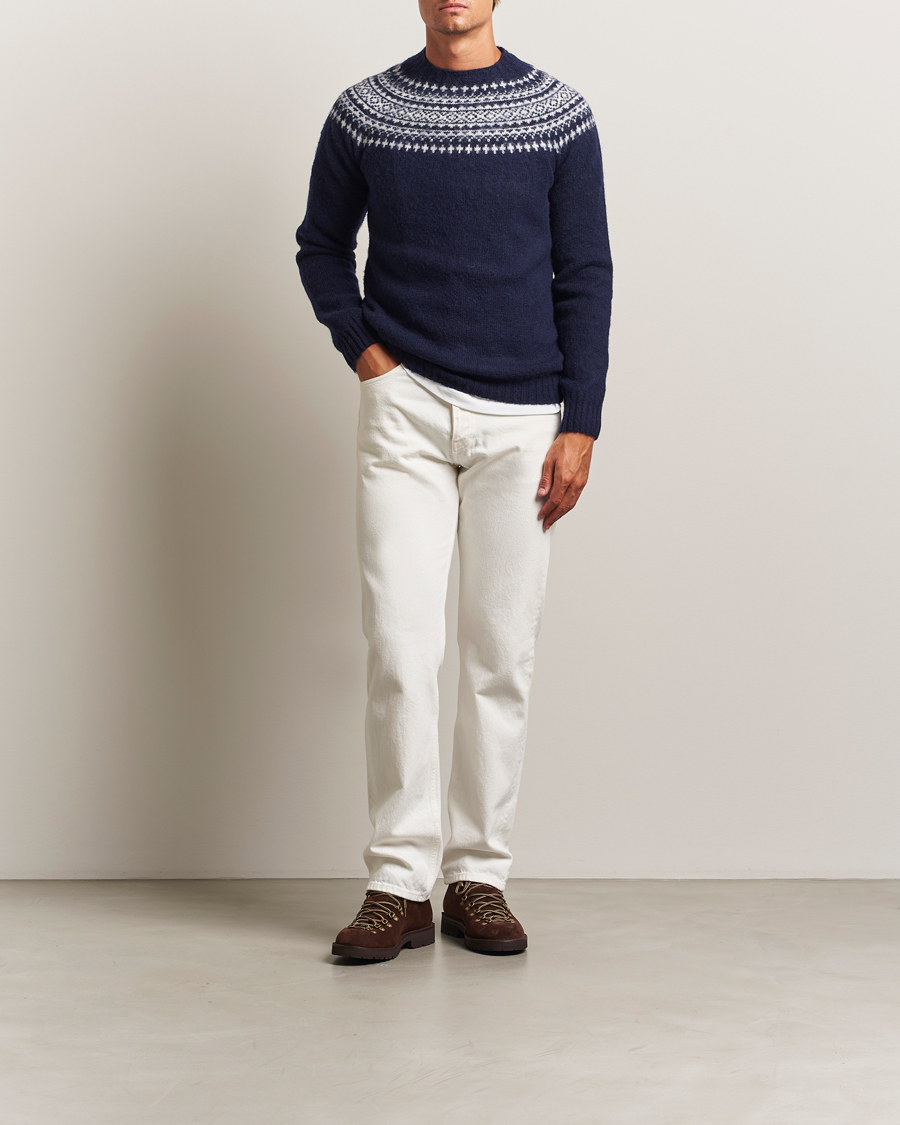 Homme | Pulls Et Tricots | Harley Of Scotland | Brushed Supersoft Lambswool Yolk Fairisle Navy