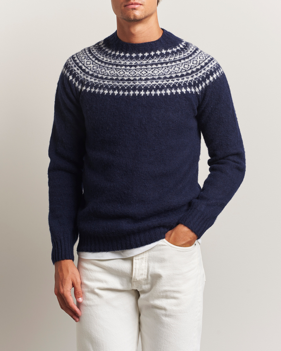 Homme | Pulls Et Tricots | Harley Of Scotland | Brushed Supersoft Lambswool Yolk Fairisle Navy