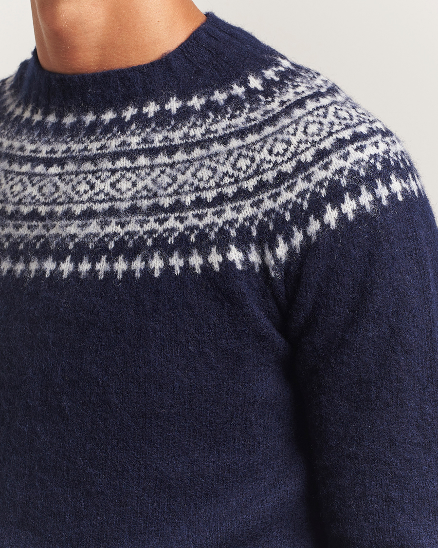 Homme | Pulls Et Tricots | Harley Of Scotland | Brushed Supersoft Lambswool Yolk Fairisle Navy