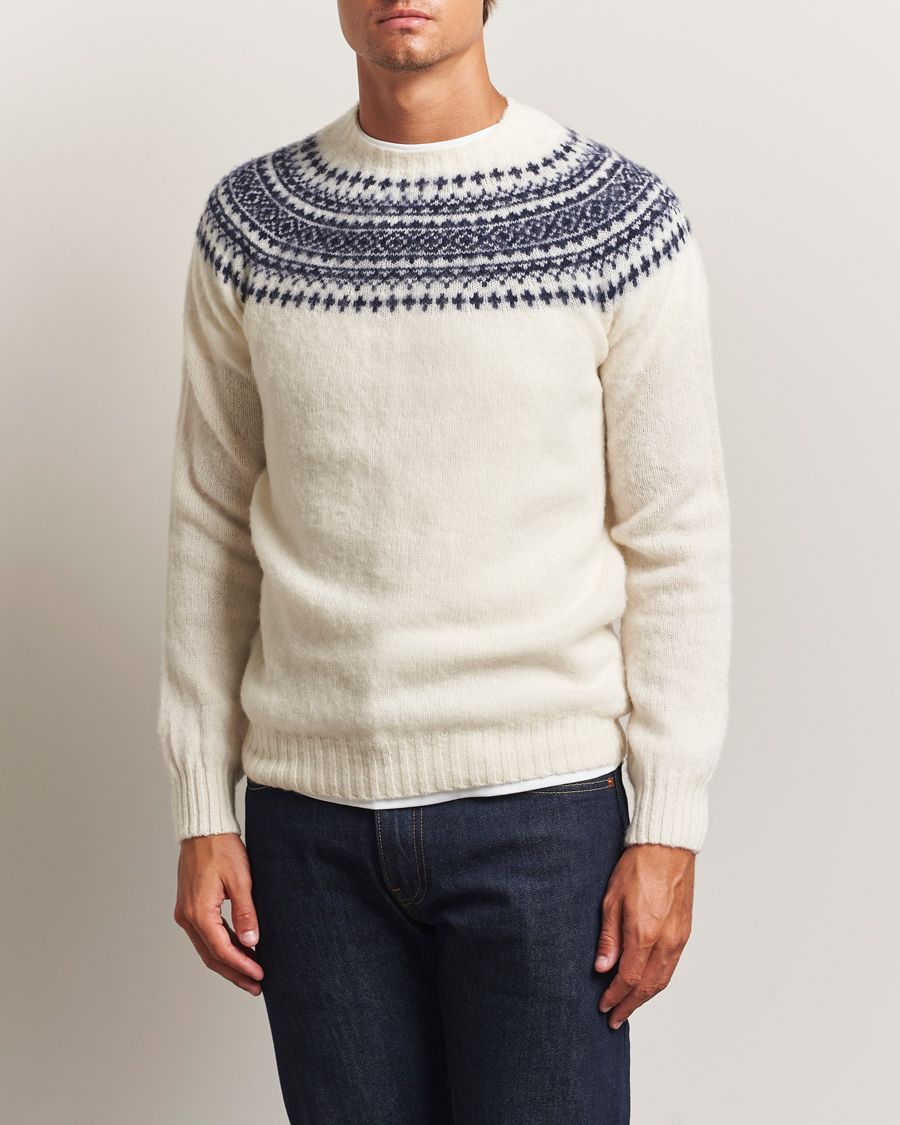 Homme | Pulls Et Tricots | Harley Of Scotland | Brushed Supersoft Lambswool Yolk Fairisle White