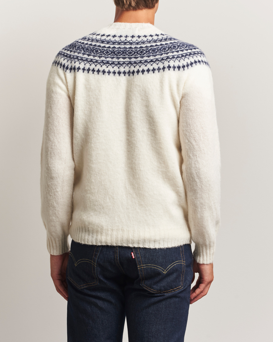 Heren | Truien | Harley Of Scotland | Brushed Supersoft Lambswool Yolk Fairisle White