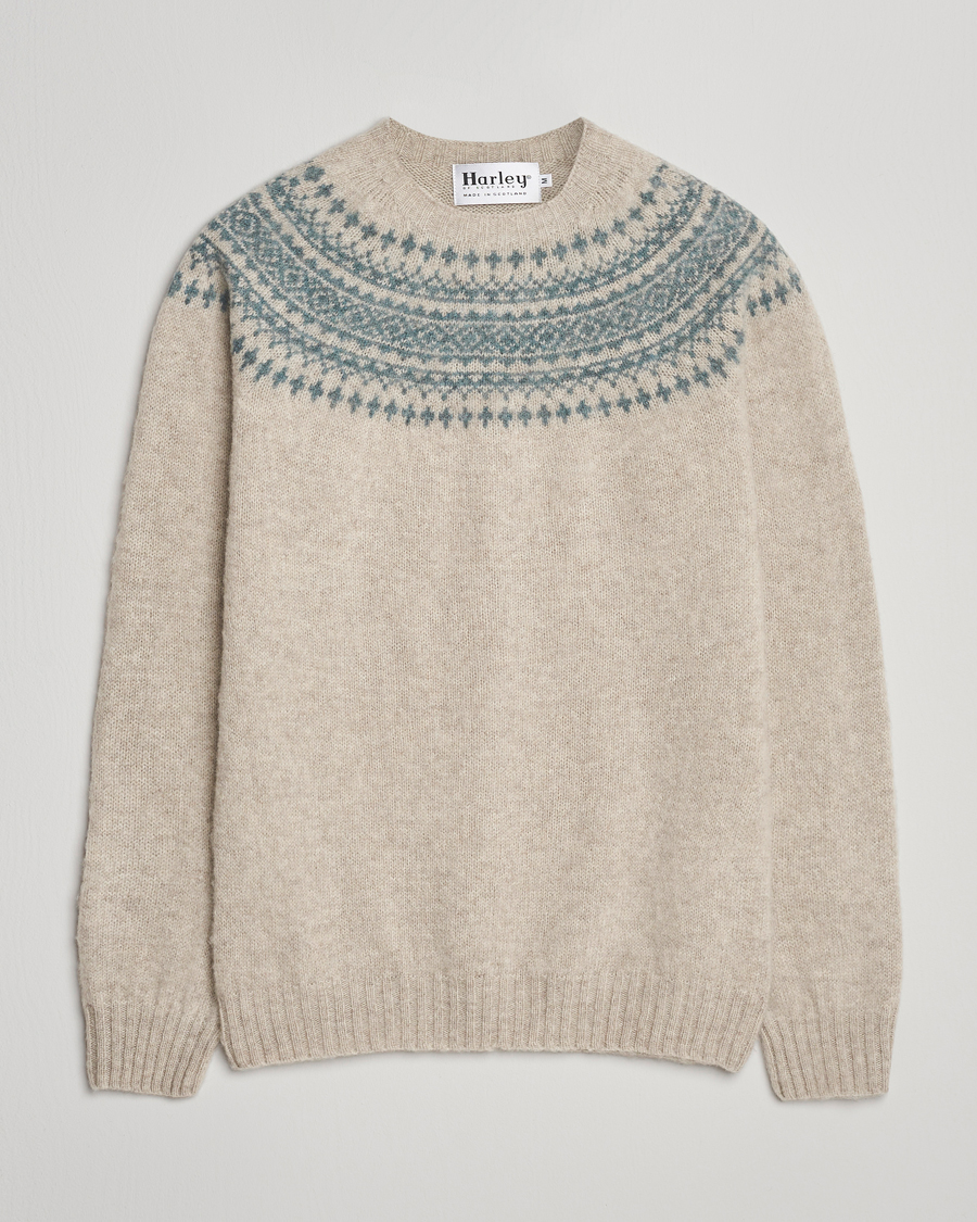 Homme | Pulls Et Tricots | Harley Of Scotland | Brushed Supersoft Lambswool Yolk Fairisle Beige