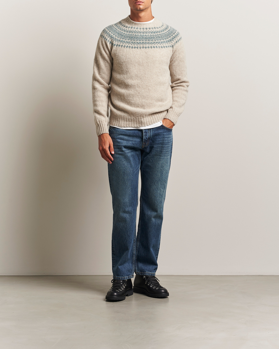 Homme | Pulls Et Tricots | Harley Of Scotland | Brushed Supersoft Lambswool Yolk Fairisle Beige