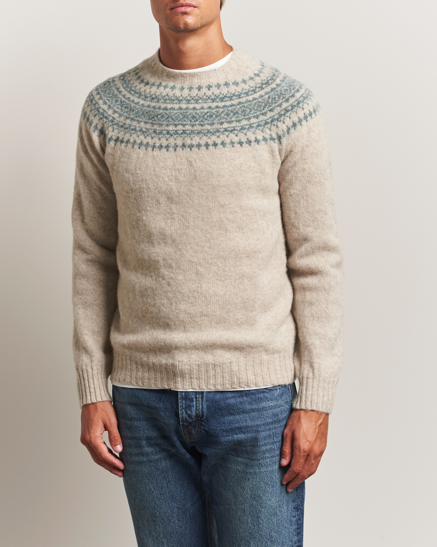 Homme | Pulls Et Tricots | Harley Of Scotland | Brushed Supersoft Lambswool Yolk Fairisle Beige
