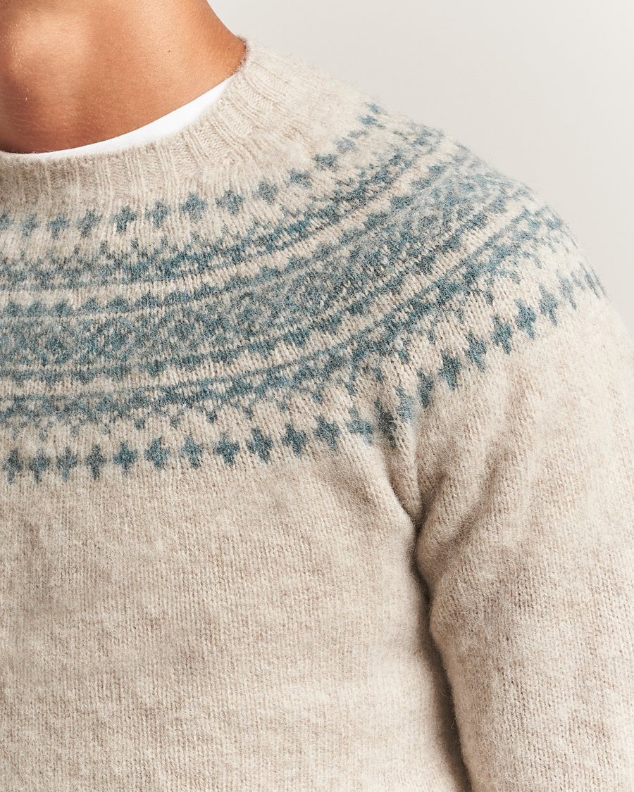 Homme | Pulls Et Tricots | Harley Of Scotland | Brushed Supersoft Lambswool Yolk Fairisle Beige