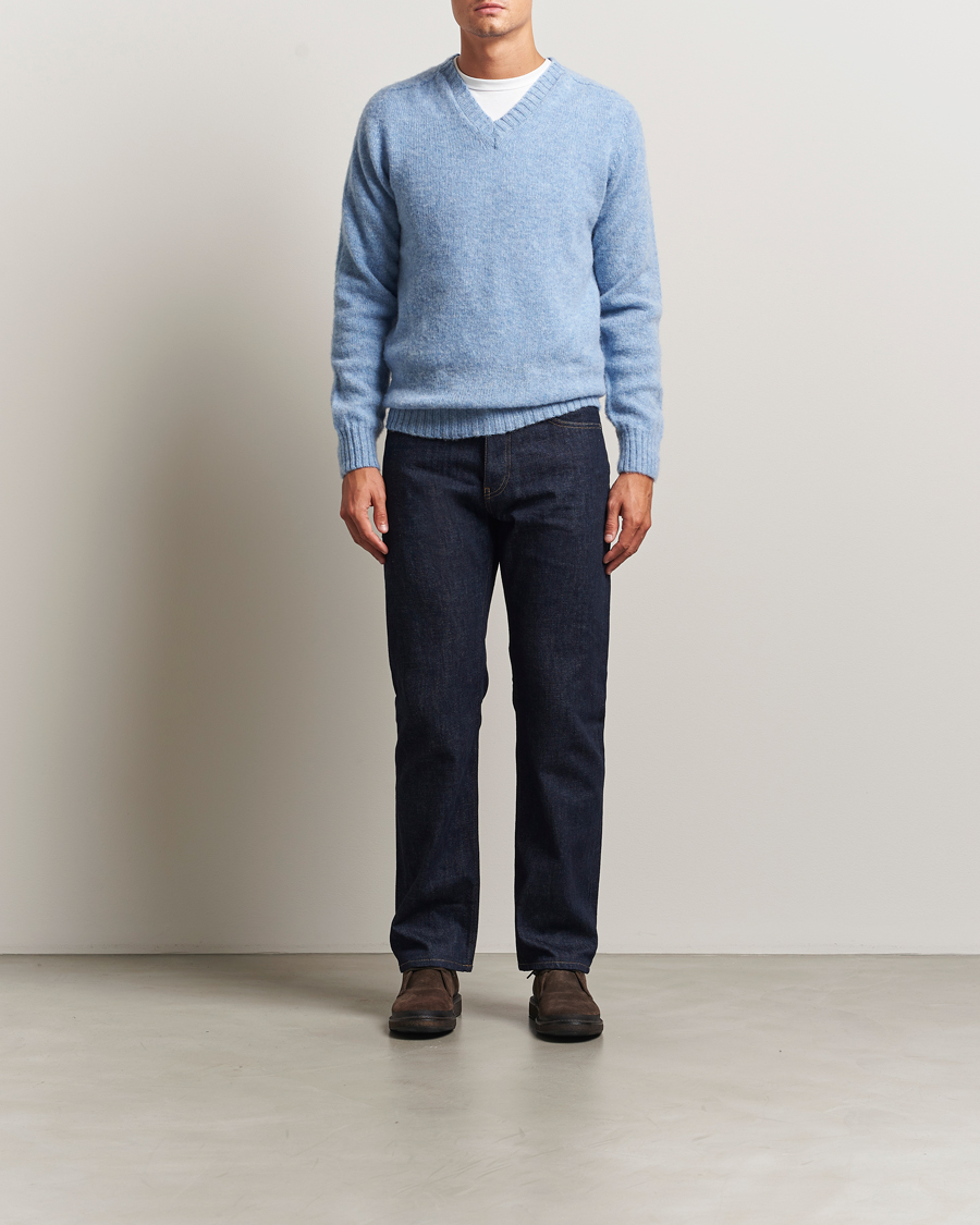 Homme | Pulls Et Tricots | Harley Of Scotland | Brushed Supersoft Lambswool V-Neck Light Blue
