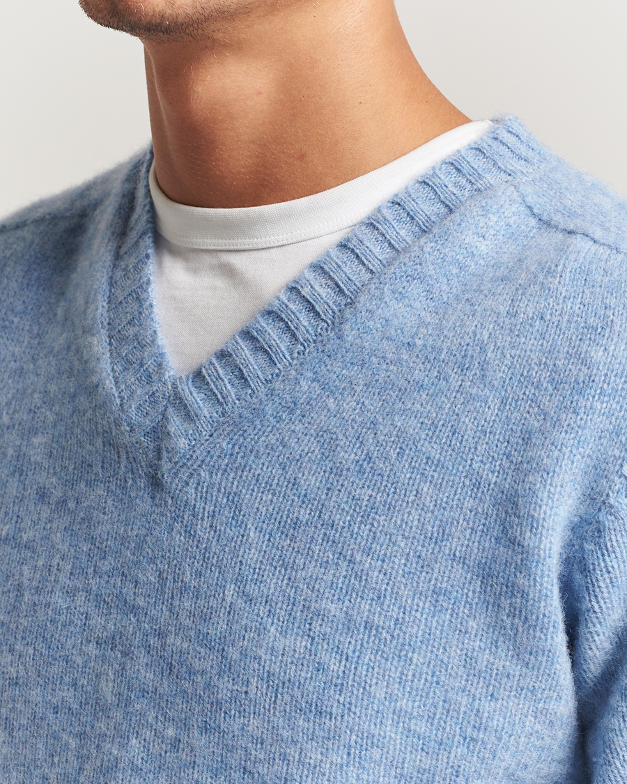 Homme | Pulls Et Tricots | Harley Of Scotland | Brushed Supersoft Lambswool V-Neck Light Blue