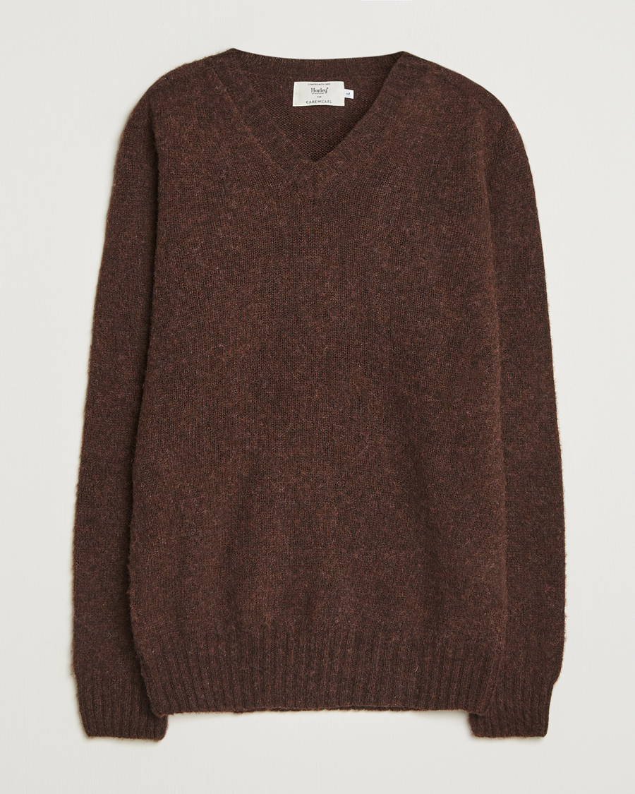 Homme | Pulls Et Tricots | Harley Of Scotland | Brushed Supersoft Lambswool V-Neck Brown