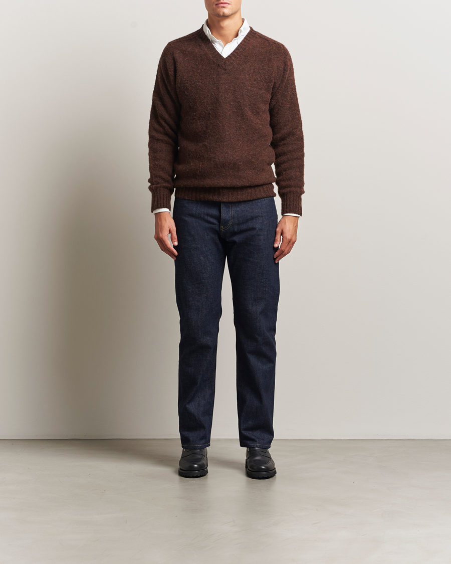 Homme | Pulls Et Tricots | Harley Of Scotland | Brushed Supersoft Lambswool V-Neck Brown