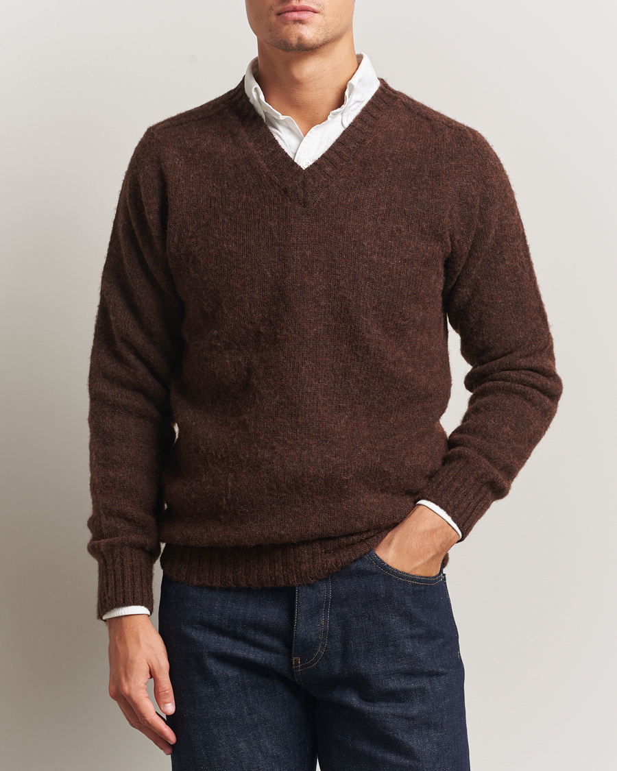 Homme | Pulls Et Tricots | Harley Of Scotland for Care of Carl | Harley Of Scotland Brushed Supersoft Lambswool V-Neck Brown