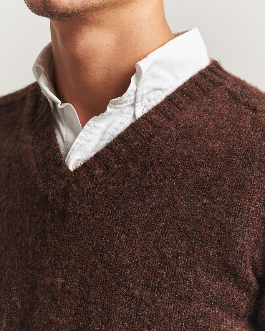 Homme | Pulls Et Tricots | Harley Of Scotland | Brushed Supersoft Lambswool V-Neck Brown