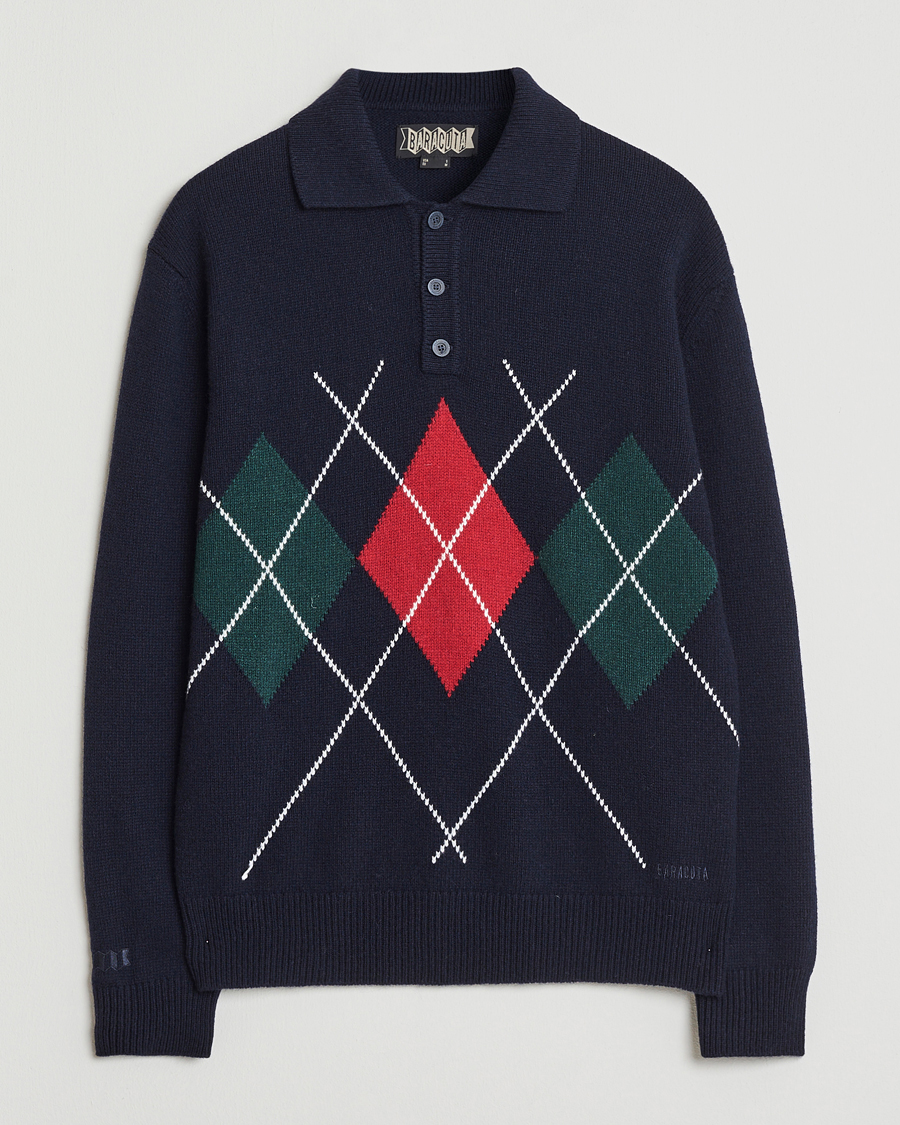 Homme | Pulls Et Tricots | Baracuta | Argyle Wool Polo Neck Navy
