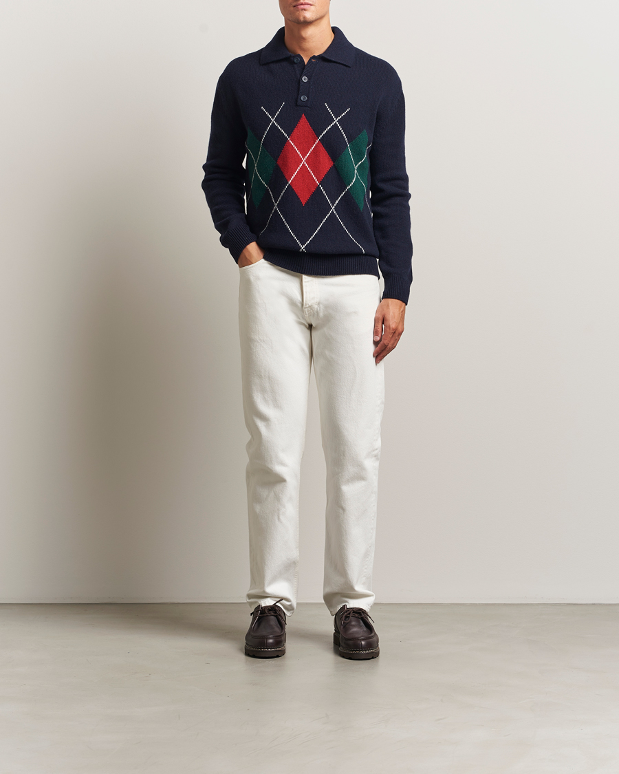 Homme | Pulls Et Tricots | Baracuta | Argyle Wool Polo Neck Navy