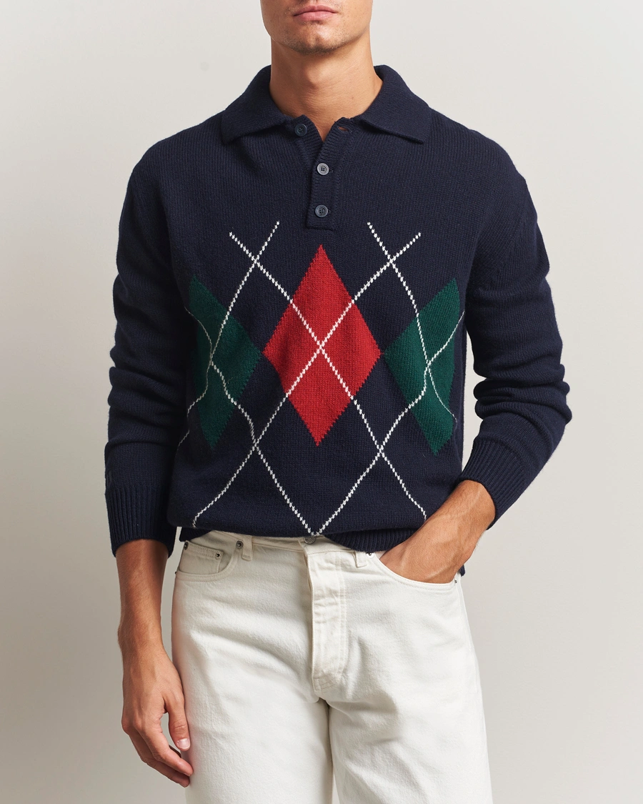 Homme | Pulls Et Tricots | Baracuta | Argyle Wool Polo Neck Navy