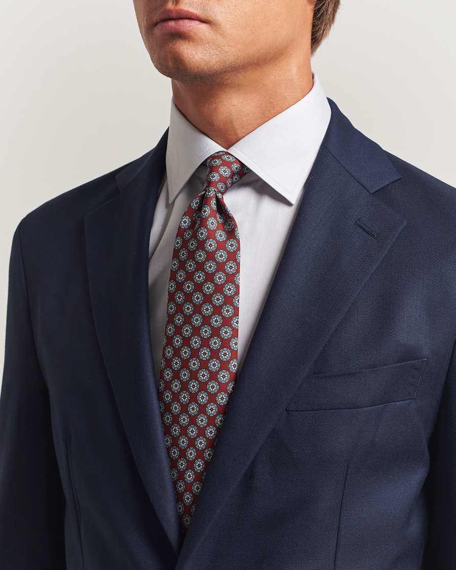 Homme | Cravates | E. Marinella | 3-Fold Printed Silk Tie Burgundy