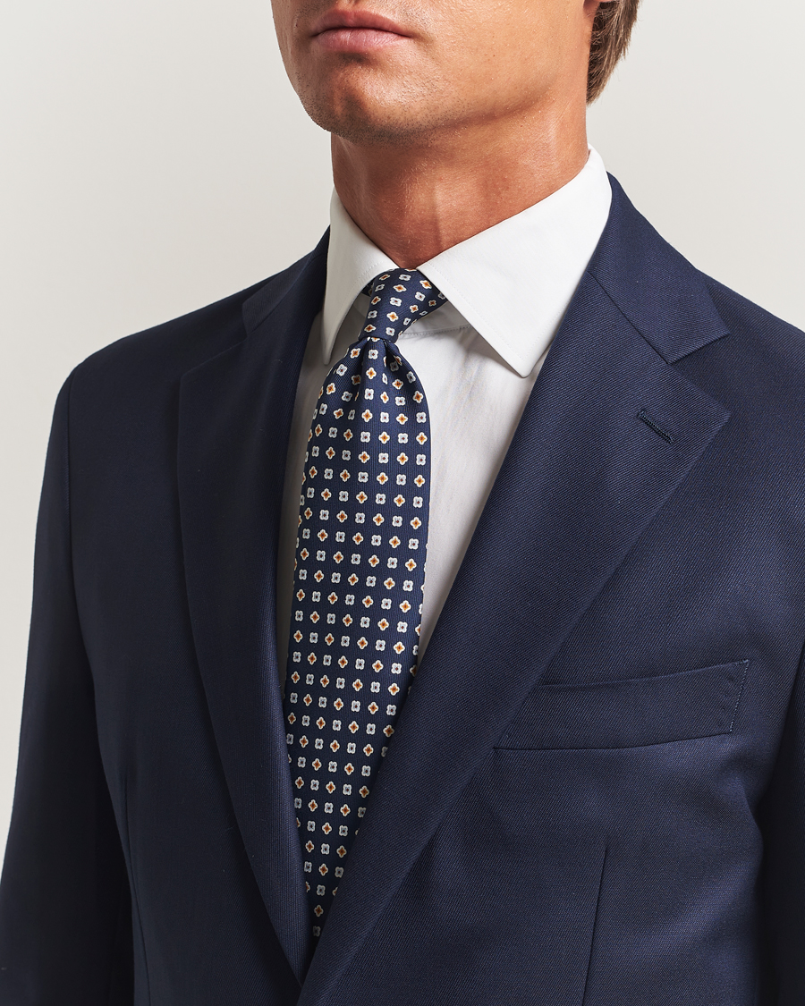 Heren | Stropdassen | E. Marinella | 3-Fold Printed Silk Tie Navy