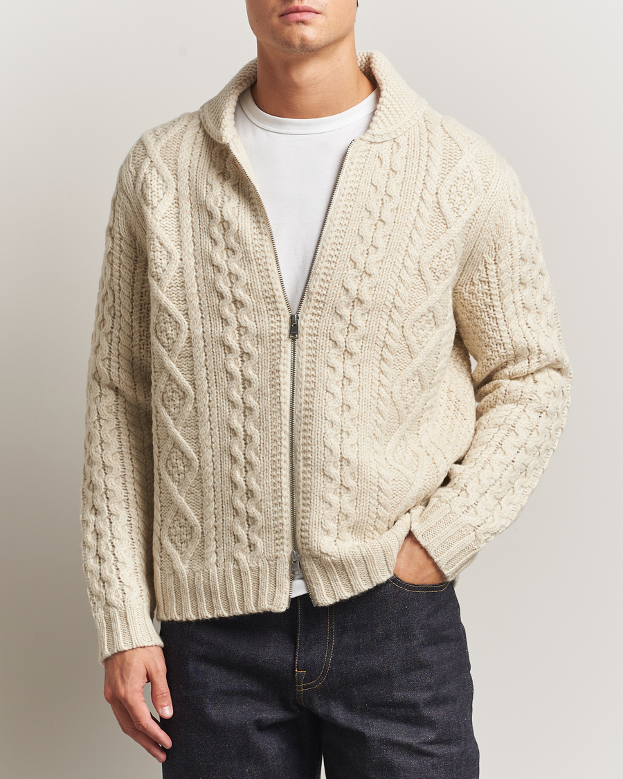 Homme | Pulls Et Tricots | Morris | Cornwall Cable Full Zip Jacket OfF White