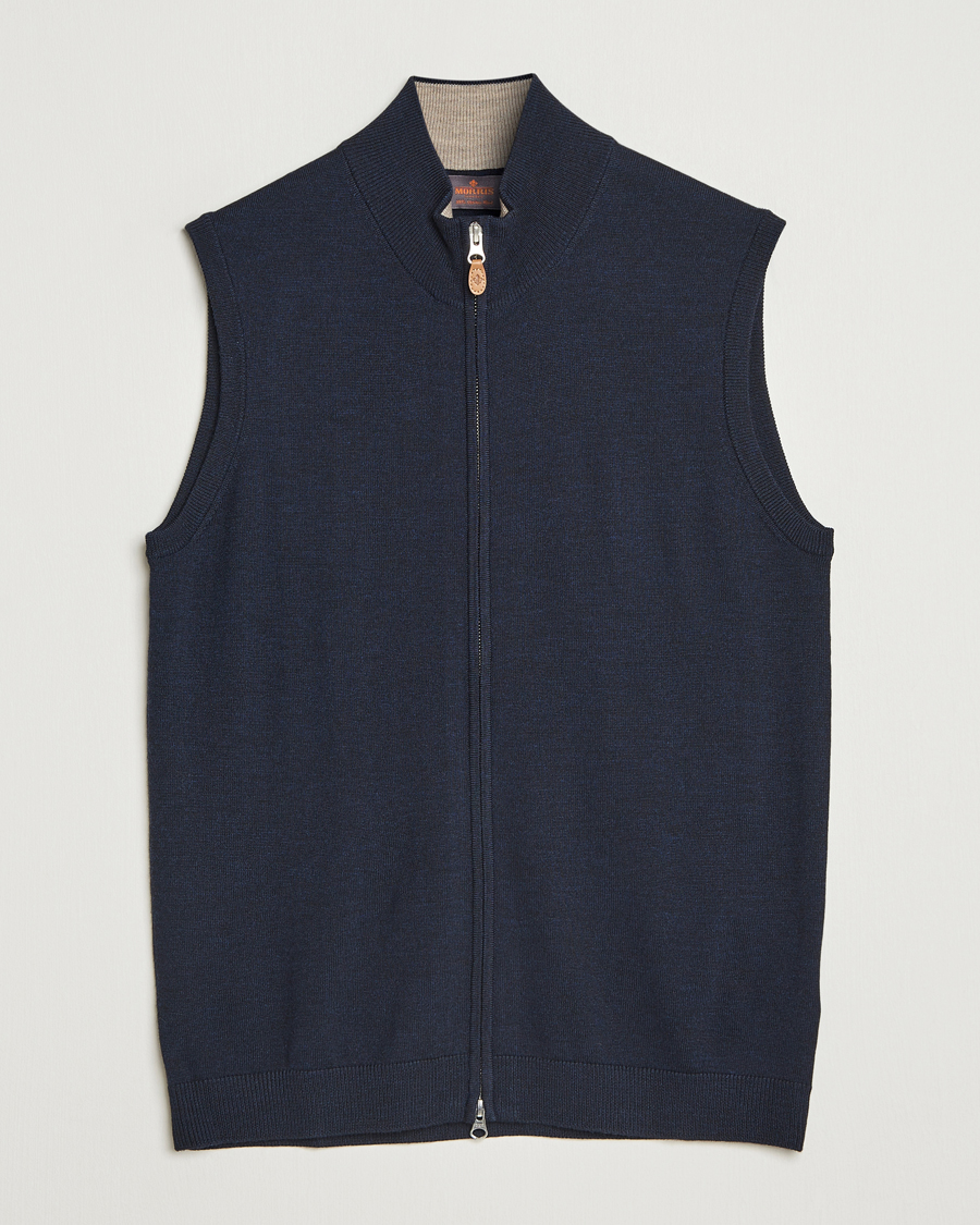 Heren | Truien | Morris | Merino Zip Vest Navy