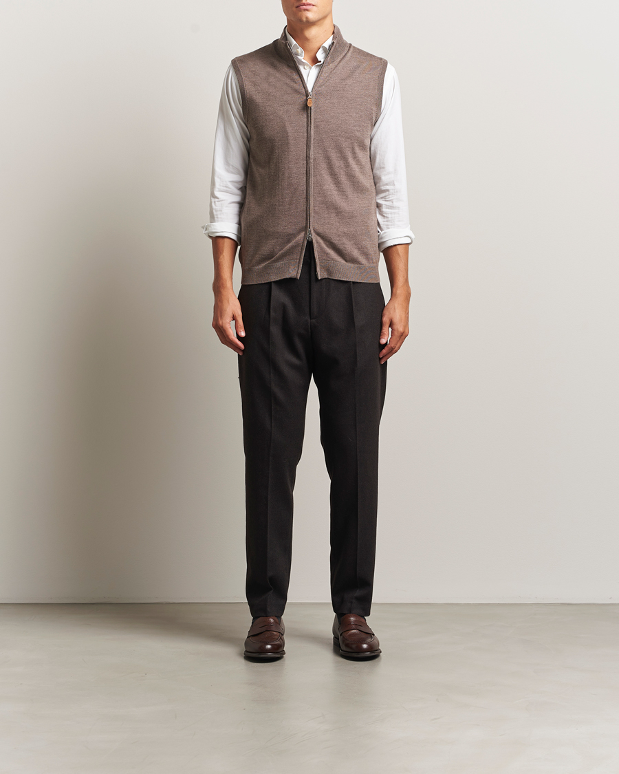 Homme | Pulls Et Tricots | Morris | Merino Zip Vest Brown
