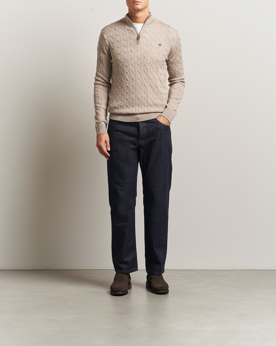 Homme | Pulls Et Tricots | Morris | Merino Cable Half Zip Khaki