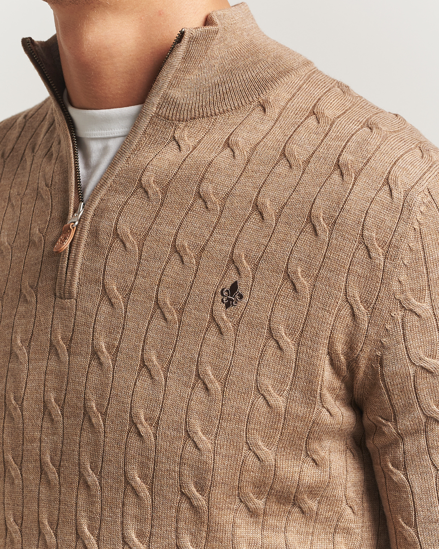 Heren | Truien | Morris | Merino Cable Half Zip Camel