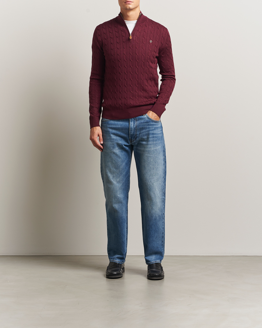 Homme | Pulls Et Tricots | Morris | Merino Cable Half Zip Wine Red