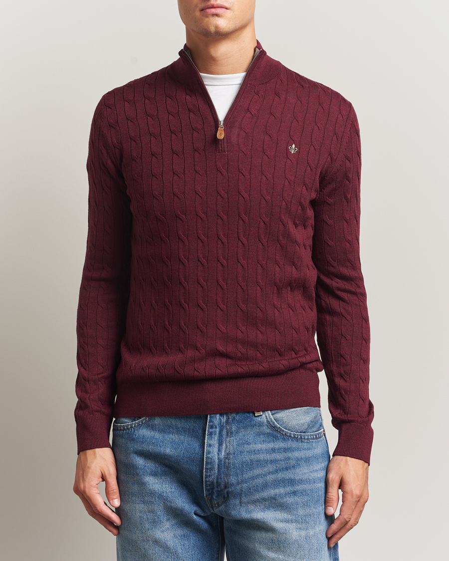 Homme | Pulls Et Tricots | Morris | Merino Cable Half Zip Wine Red