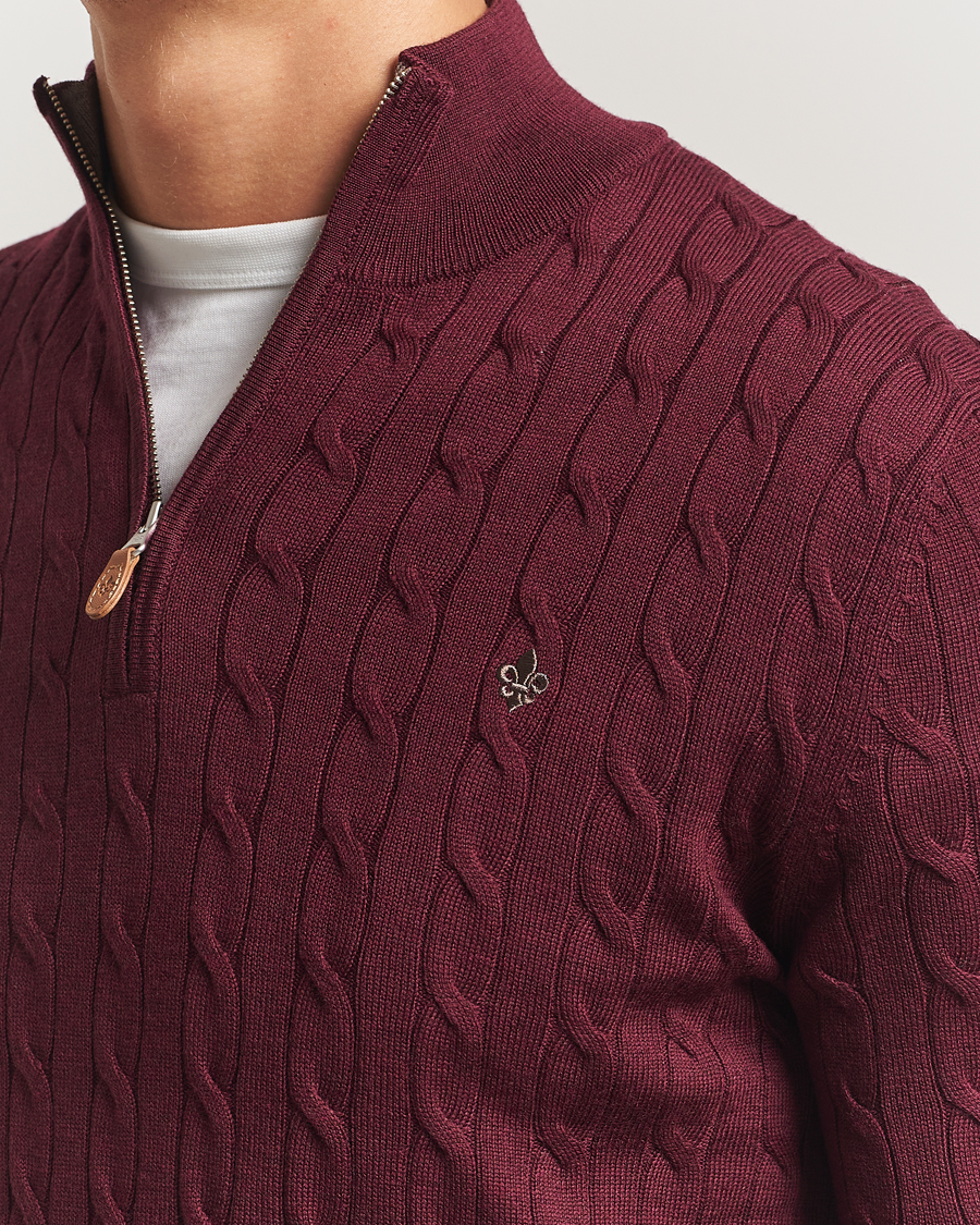 Homme | Pulls Et Tricots | Morris | Merino Cable Half Zip Wine Red
