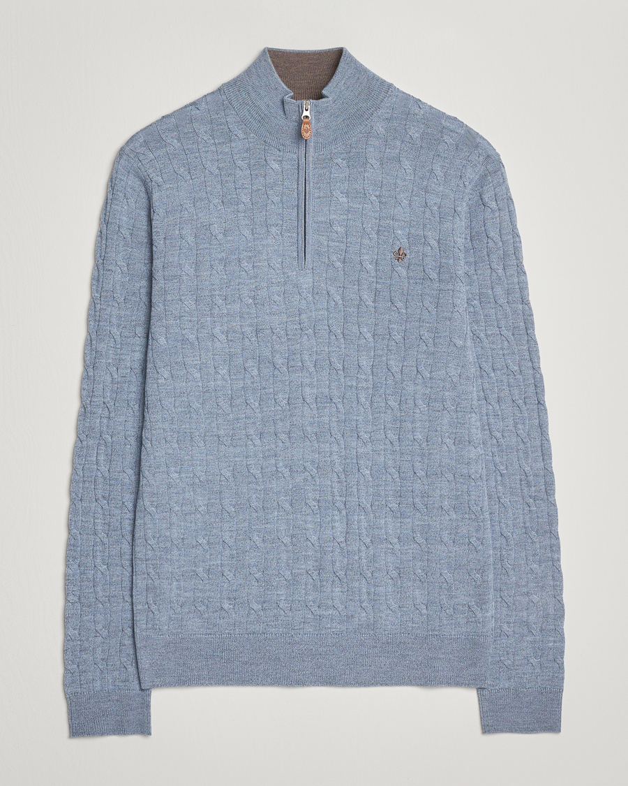 Heren | Truien | Morris | Merino Cable Half Zip Blue