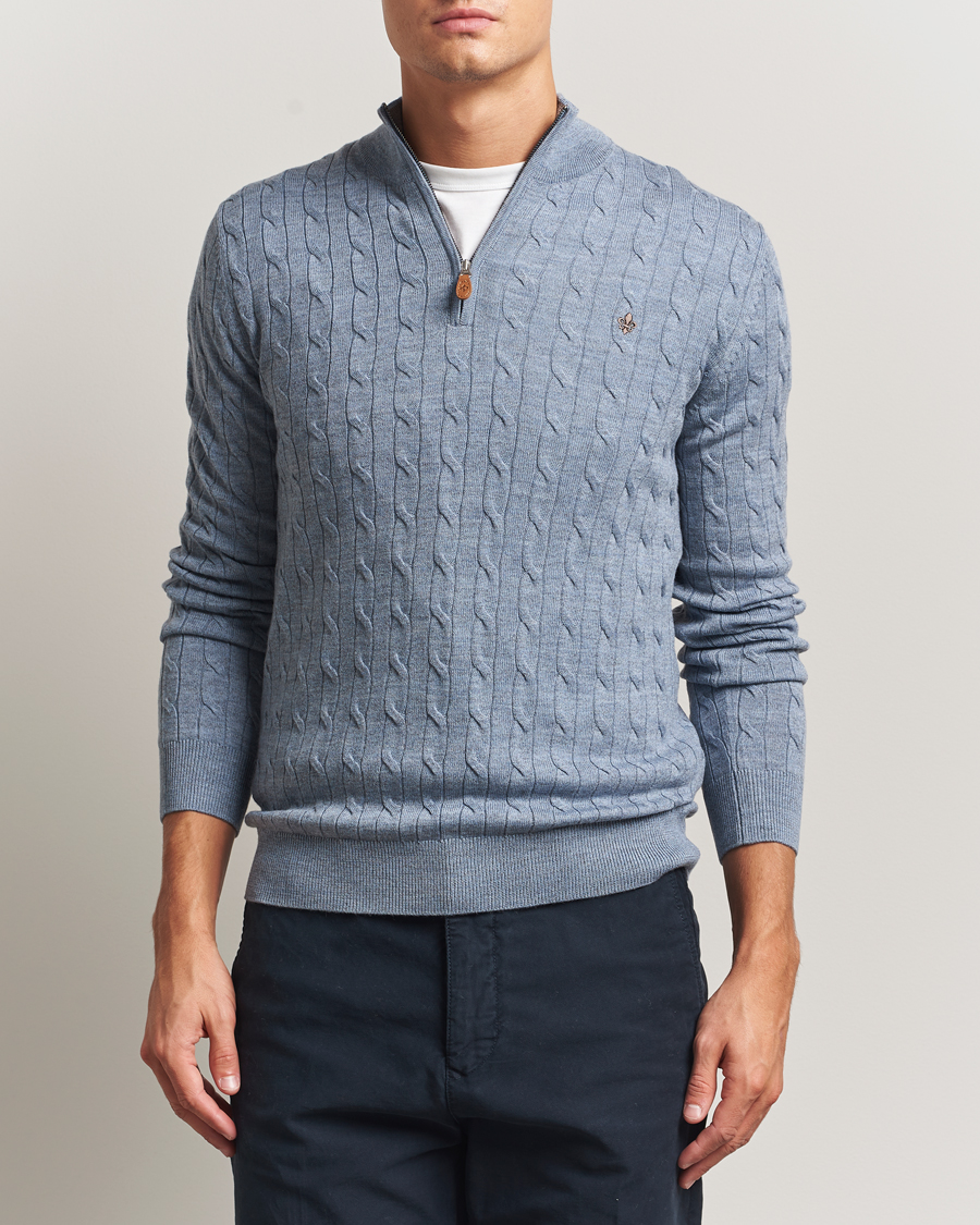 Heren | Truien | Morris | Merino Cable Half Zip Blue