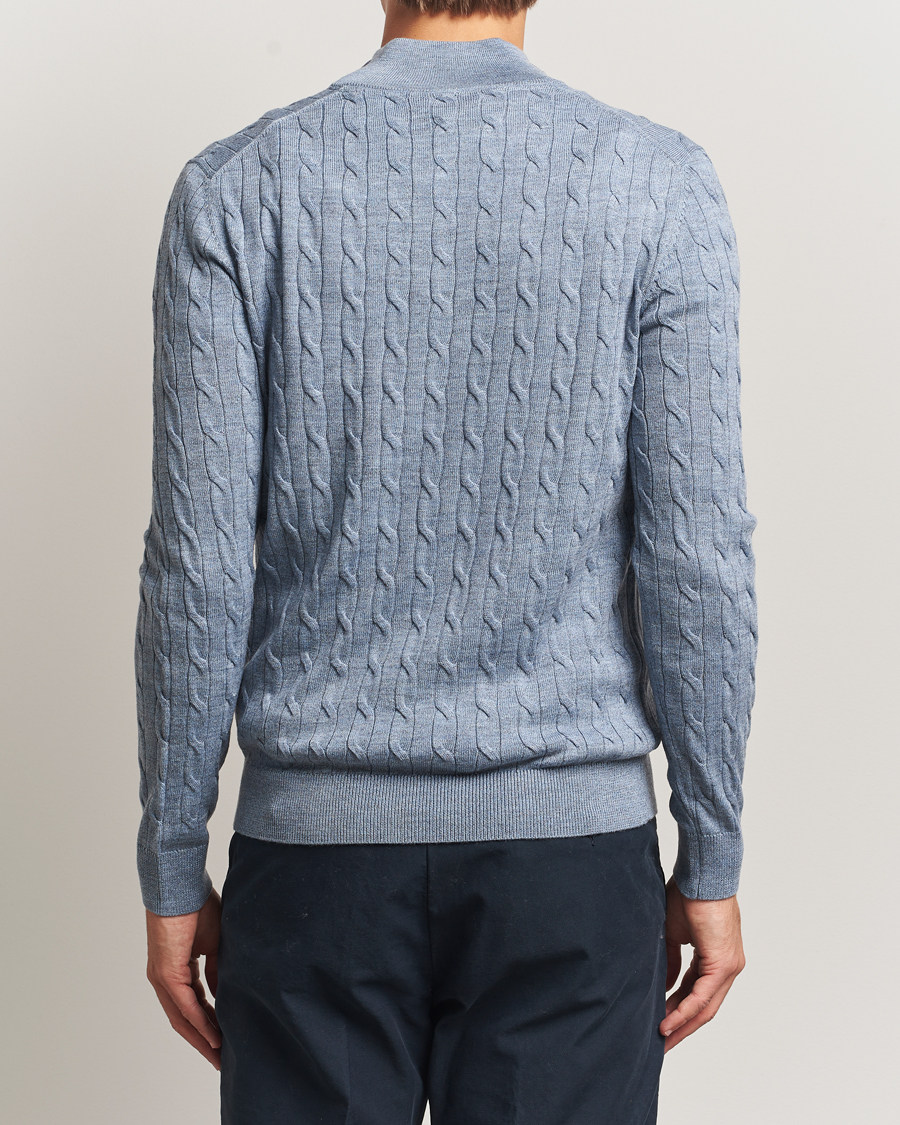 Heren | Truien | Morris | Merino Cable Half Zip Blue