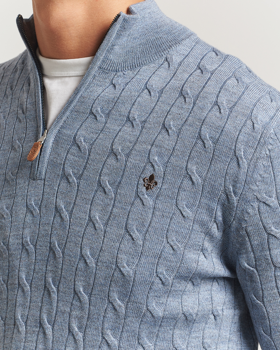 Heren | Truien | Morris | Merino Cable Half Zip Blue