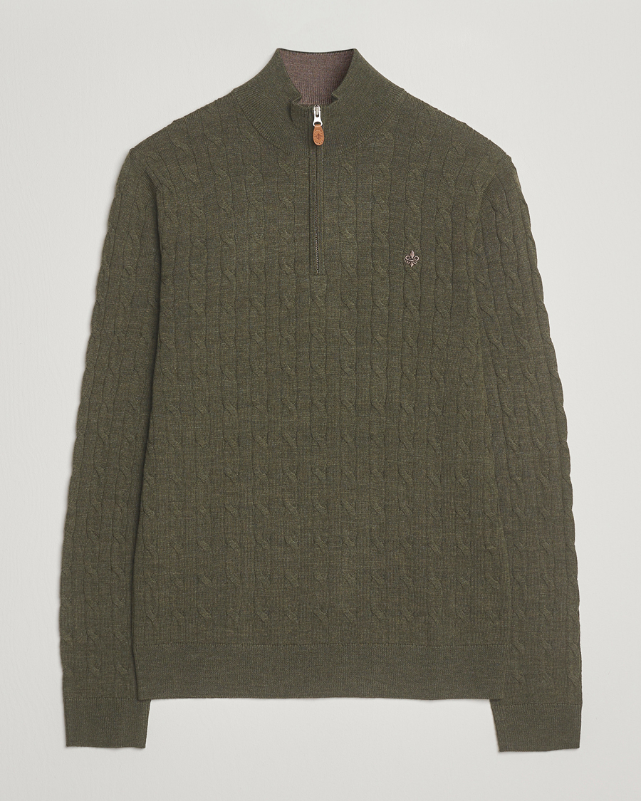 Heren | Truien | Morris | Merino Cable Half Zip Olive