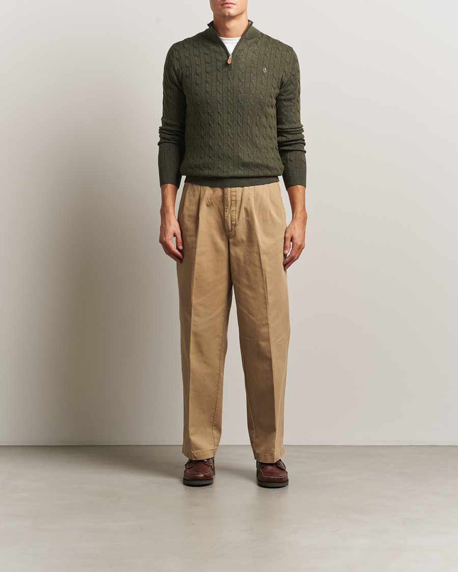 Heren | Truien | Morris | Merino Cable Half Zip Olive