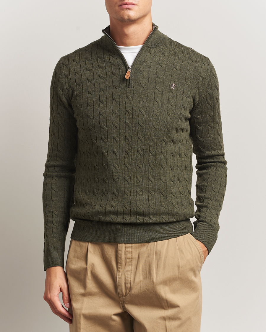Heren | Truien | Morris | Merino Cable Half Zip Olive