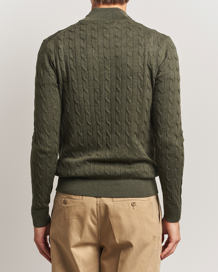 Heren | Truien | Morris | Merino Cable Half Zip Olive