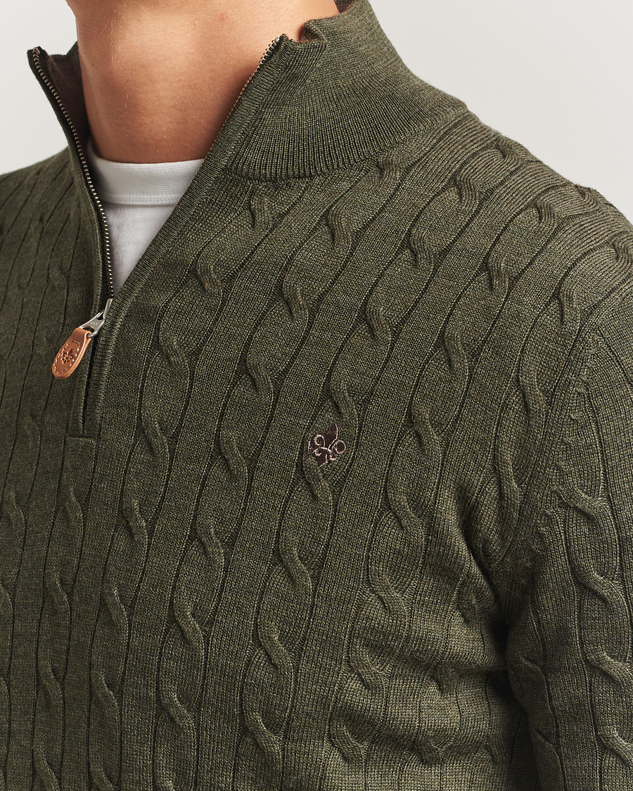 Heren | Truien | Morris | Merino Cable Half Zip Olive