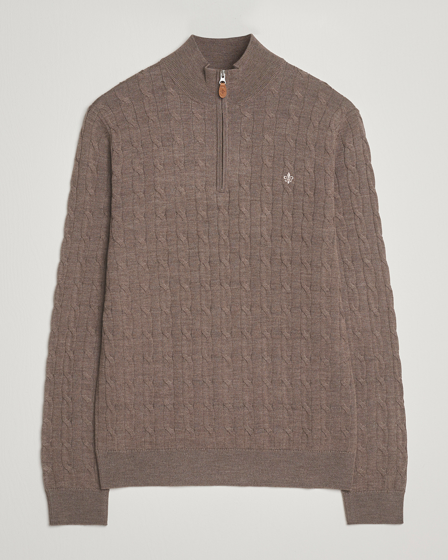 Heren | Truien | Morris | Merino Cable Half Zip Light Brown