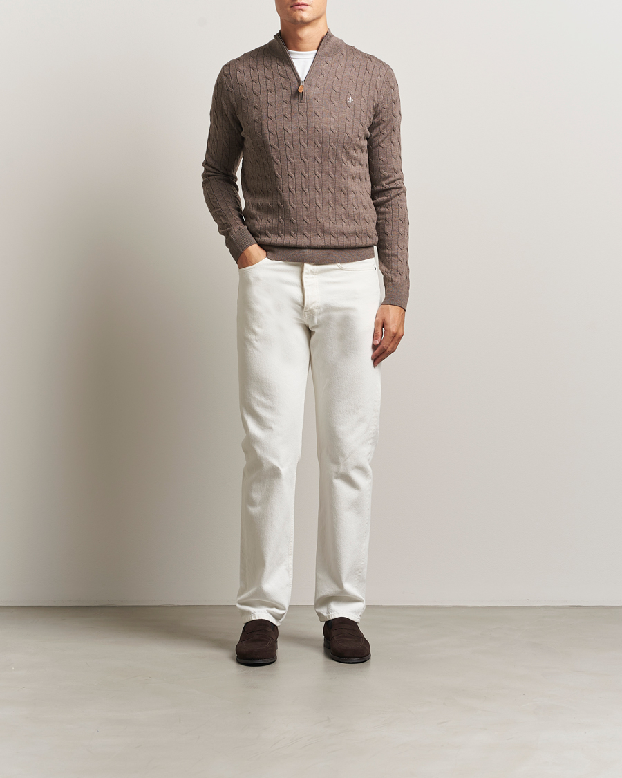 Heren | Truien | Morris | Merino Cable Half Zip Light Brown