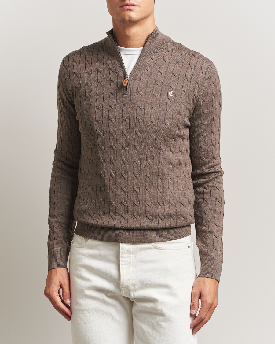 Heren | Truien | Morris | Merino Cable Half Zip Light Brown