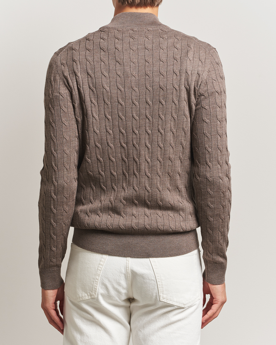 Heren | Truien | Morris | Merino Cable Half Zip Light Brown