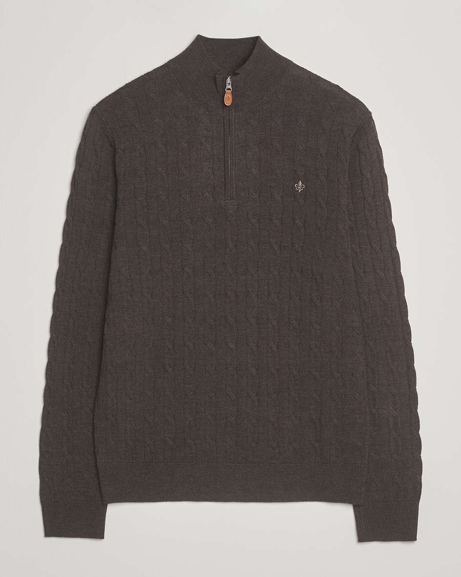 Heren | Truien | Morris | Merino Cable Half Zip Dark Brown