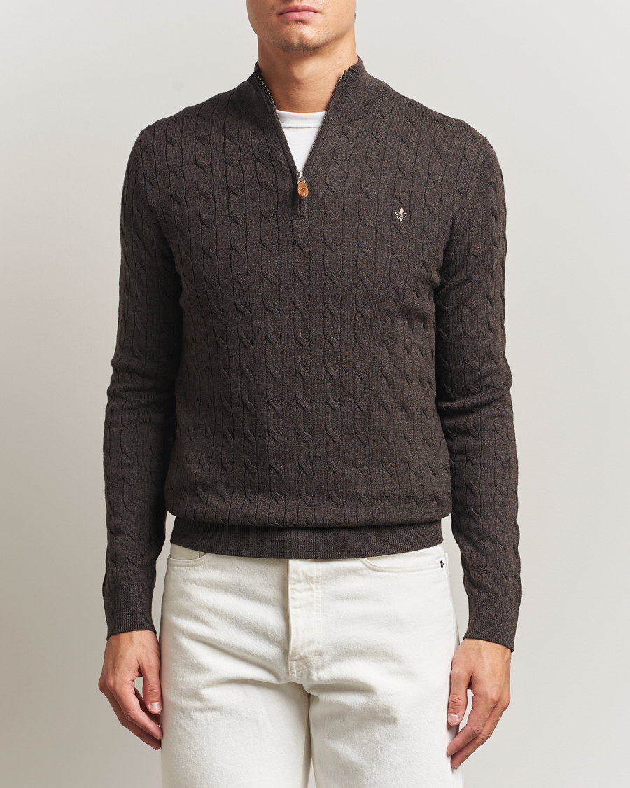 Heren | Truien | Morris | Merino Cable Half Zip Dark Brown