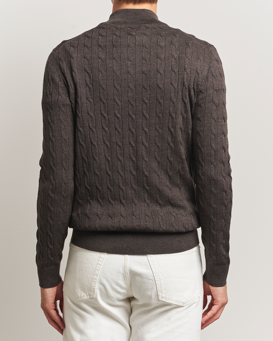 Heren | Truien | Morris | Merino Cable Half Zip Dark Brown