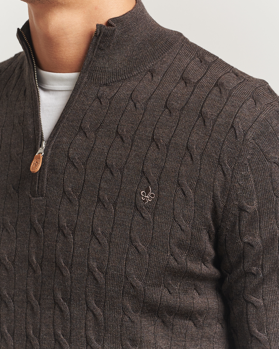 Heren | Truien | Morris | Merino Cable Half Zip Dark Brown