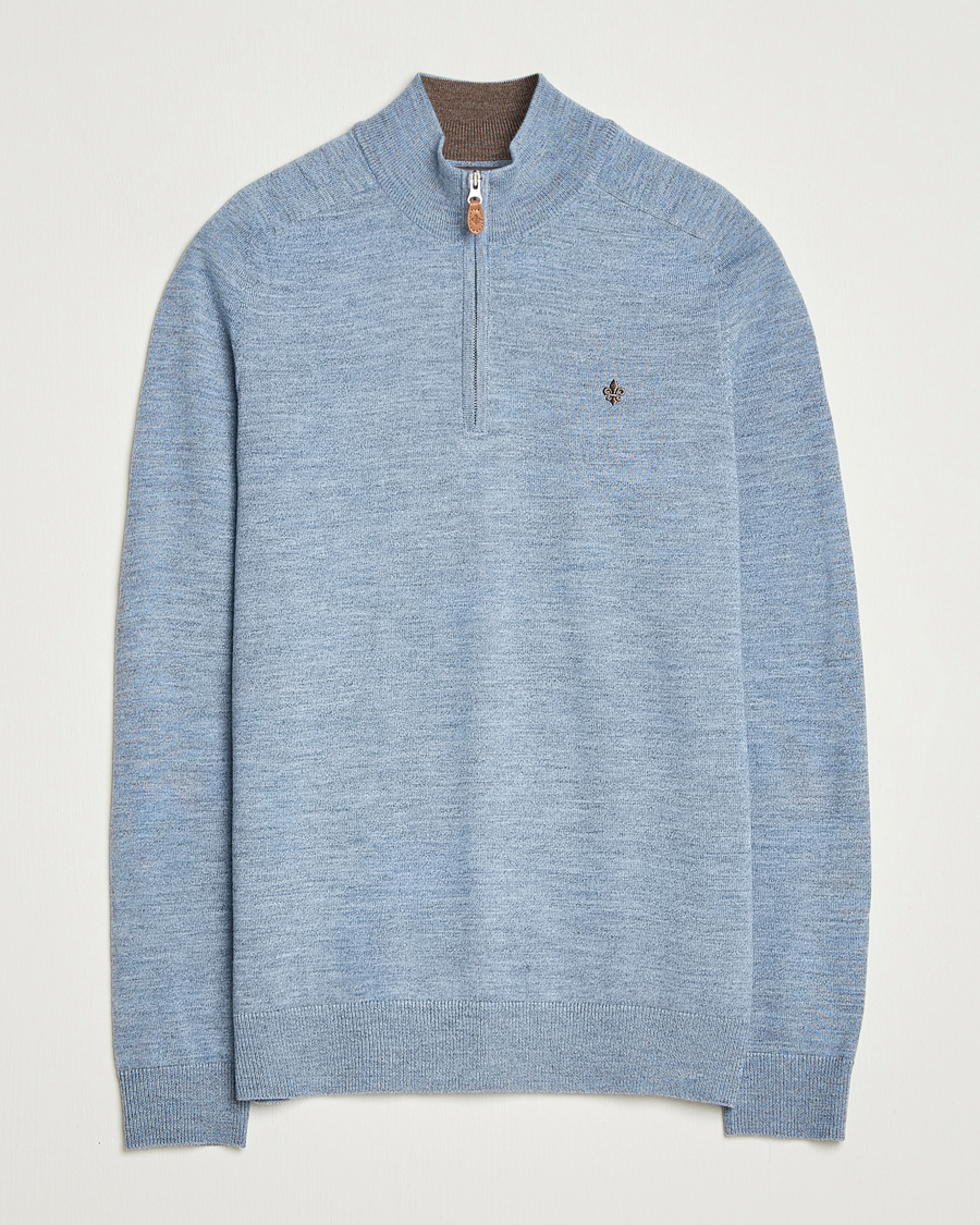 Heren | Truien | Morris | John Merino Half Zip Light Blue
